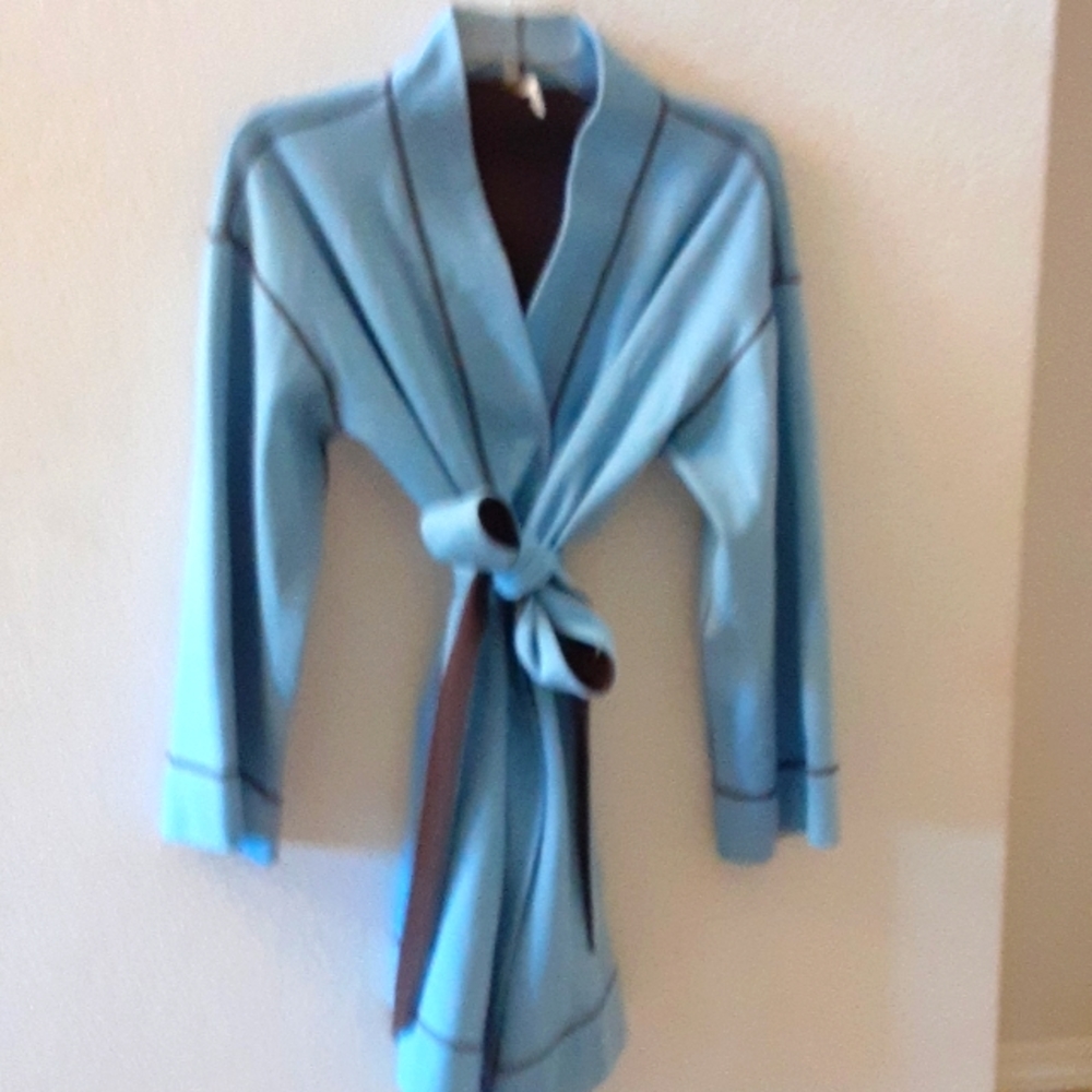 Alfani Longsleeve Short Robe Blue Brown  Size S